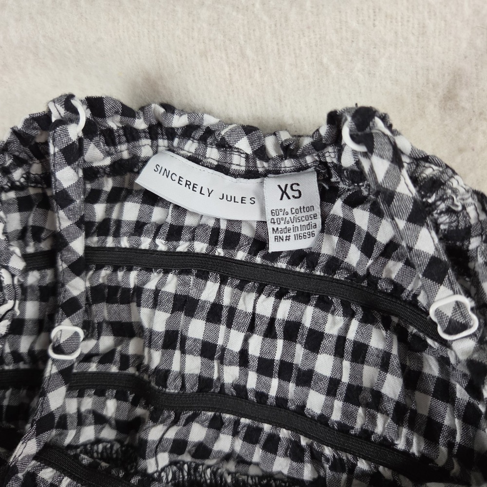 Black & White Gingham Checked Smocked Top Jumpsuit Size XS - Picture 7 of 8